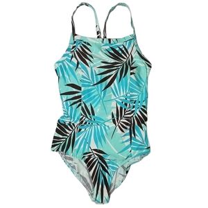 LLBEAN One Piece Print Swimsuit Tropical Bathing Beach Pool Teal Swimming 12